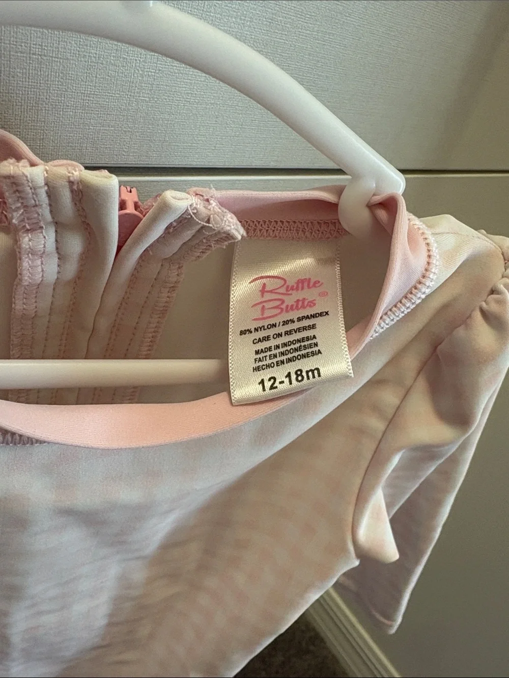 Rufflebutt Long Sleeve Pink Gingham Rash Guard Swimsuit